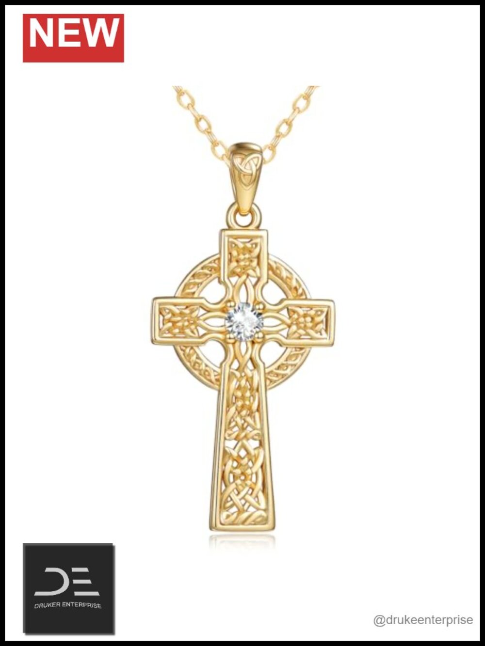 14k Gold Plated Celtic Cross Pendant Necklace for Women